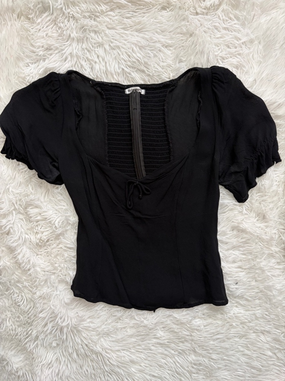 Reformation Delevan Black Puff Top